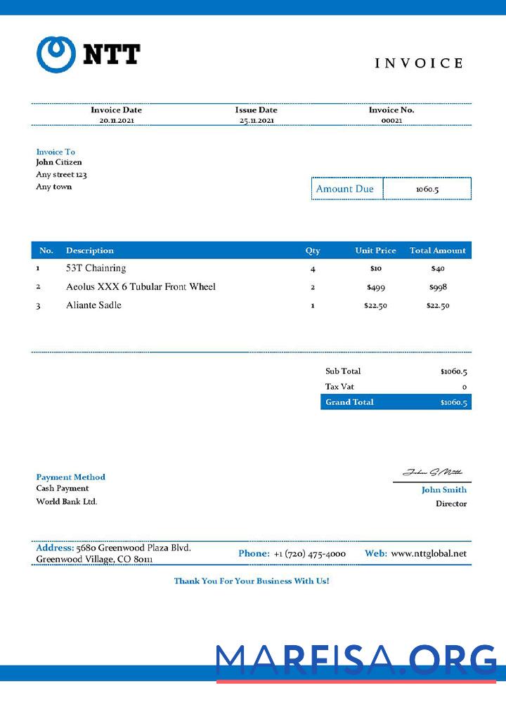 Downloadable USA NTT invoice template